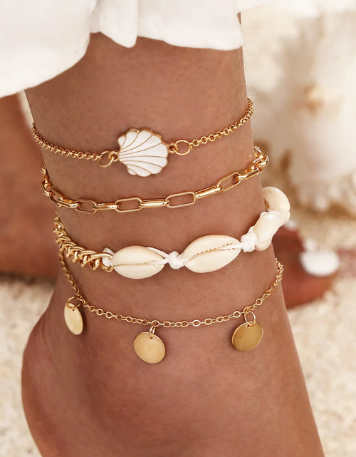 Load image into Gallery viewer, Bohemia Shell Chain Anklet Sets for Women Sequins Ankle Bracelet on Leg Foot Trendy Summer Beach Jewelry Gift
