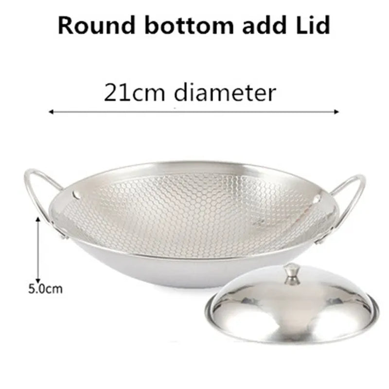 Stainless Steel Dry Pot round Bottom Small Pot Thickened Double Ear Non-Stick Pot Bar Tripod Hot Pot Cooker Hotpot Pots and Pans