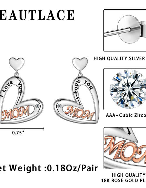 Load image into Gallery viewer, Mom Love Heart Earrings Hoop,Mom Earrings Studs for Mother,Best Mom Drop Hoops Gifts for Mother
