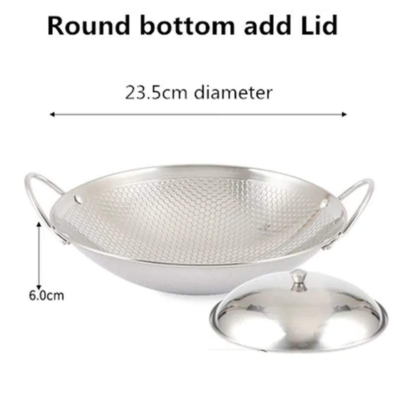 Stainless Steel Dry Pot round Bottom Small Pot Thickened Double Ear Non-Stick Pot Bar Tripod Hot Pot Cooker Hotpot Pots and Pans