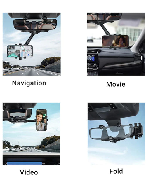 Load image into Gallery viewer, 360° Car Rearview Mirror Phone Holder for Car Mount Phone and GPS Holder Support Rotating Adjustable Telescopic Phone Stand
