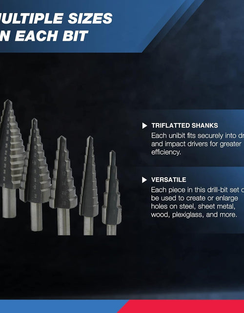 Load image into Gallery viewer, 10198A Step Drill Bit Set | 5 Piece | Metric/Mm | High Speed Steel
