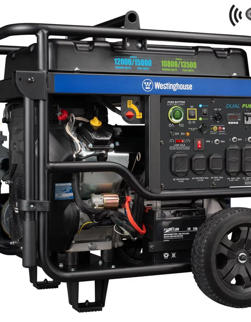 Load image into Gallery viewer, 15,000 Peak Watt Dual Fuel Portable Generator, Gas or Propane, Home Backup, CO Sensor
