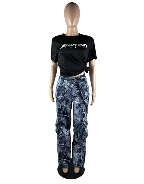 Load image into Gallery viewer, Camouflage Women Cargo Pants Mid Waist Side Pocket Wide-Leg Trousers Hip-Hop Streetwear Y2K Club Fashion Women Clothing
