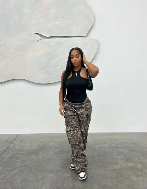 Load image into Gallery viewer, Camouflage Women Cargo Pants Mid Waist Side Pocket Wide-Leg Trousers Hip-Hop Streetwear Y2K Club Fashion Women Clothing
