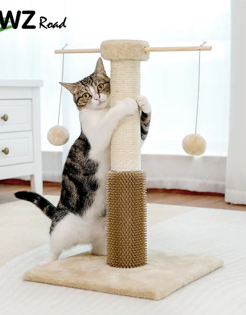 Load image into Gallery viewer, Small Cat Scratching Post with Grooming Brush and Fluffy Detachable Ball 2 Colors Cat Natural Sisal Pole Toy for Kitten Climbing
