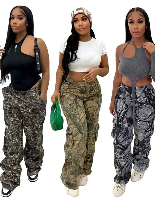 Load image into Gallery viewer, Camouflage Women Cargo Pants Mid Waist Side Pocket Wide-Leg Trousers Hip-Hop Streetwear Y2K Club Fashion Women Clothing
