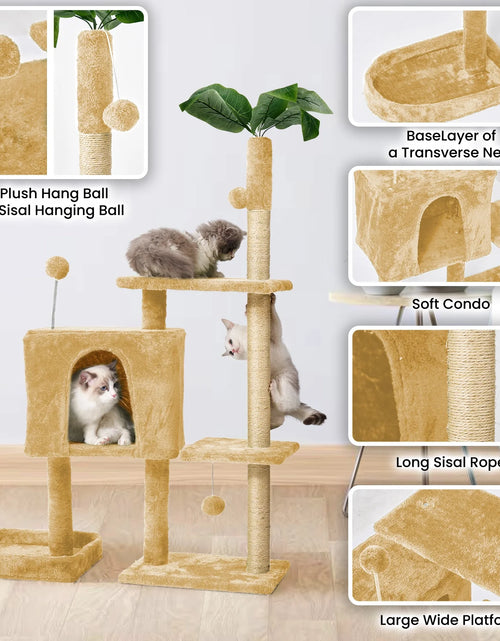 Load image into Gallery viewer, Cat Tree,52In Cat Tower for Indoor Cats, Cat Tree with Scratching Posts Plush Perch Stand, Cat Condo with Funny Toys Kittens Pet Play House,Grey
