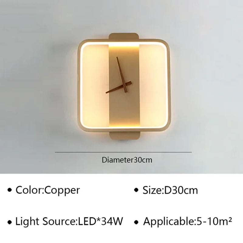 Modern LED Wall Lamp Clock Sconce for Bedroom Bedside Living Dining Room Aisle Porch Corridor Home Decor Lighting Fixture Luster