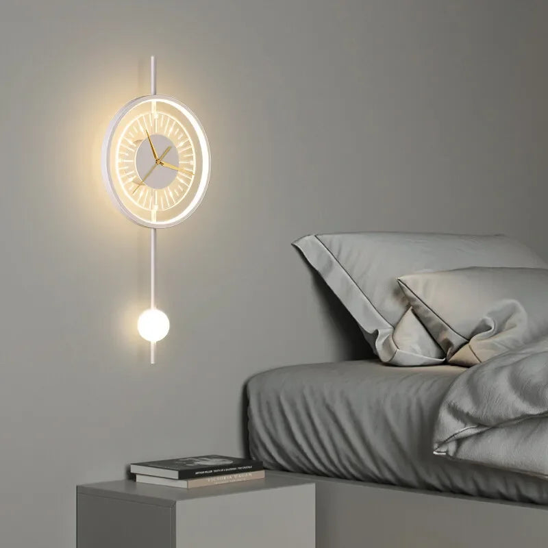 Modern LED Wall Lamp Clock Sconce for Bedroom Bedside Living Dining Room Aisle Porch Corridor Home Decor Lighting Fixture Luster