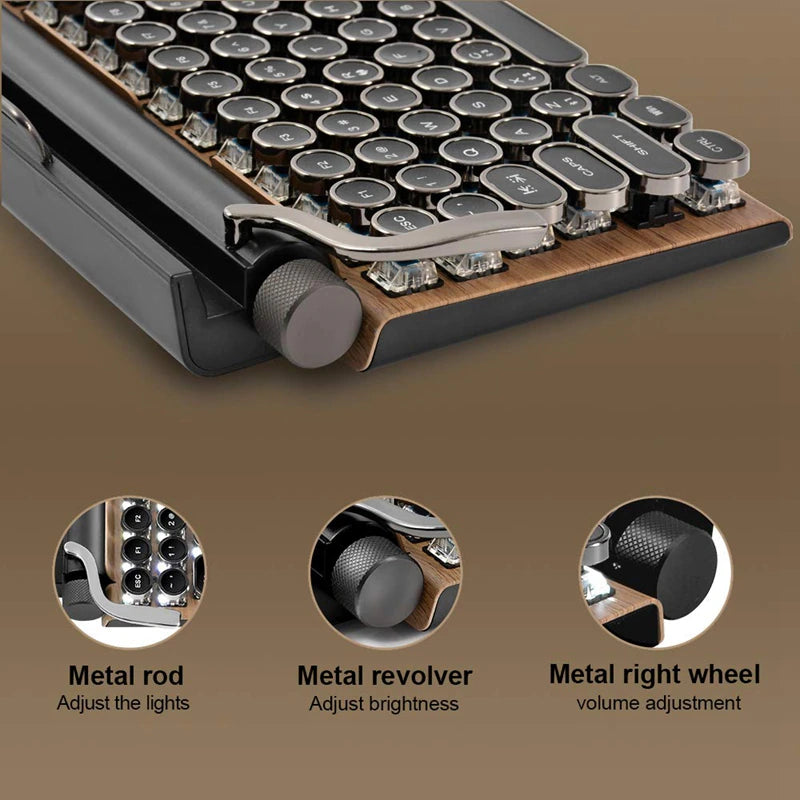 Retro Typewriter Keyboard Wireless Bluetooth Keyboard USB Mechanical Punk Keycaps for Desktop Pc/Laptop/Phone