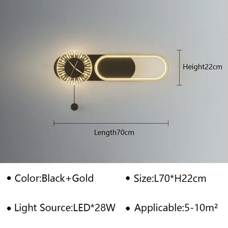 Modern LED Wall Lamp Clock Sconce for Bedroom Bedside Living Dining Room Aisle Porch Corridor Home Decor Lighting Fixture Luster