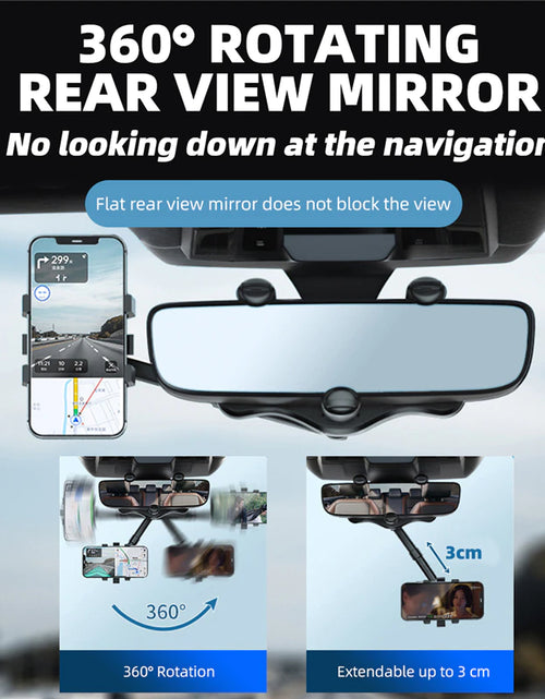 Load image into Gallery viewer, 360° Car Rearview Mirror Phone Holder for Car Mount Phone and GPS Holder Support Rotating Adjustable Telescopic Phone Stand
