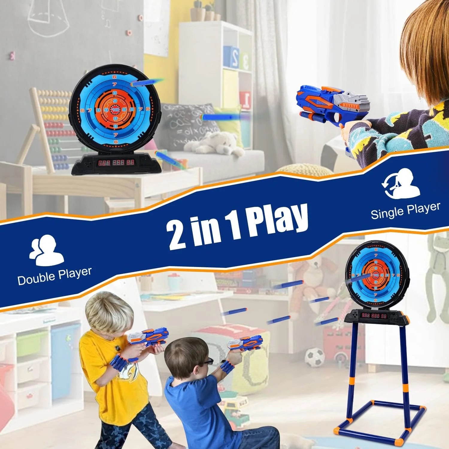 Shooting Game Toy for Kids, Digital Targets with 2 Foam Dart Blaster, Outdoor Game Toys Gifts for 5, 6, 7, 8, 9, 10+ Year Old Boys