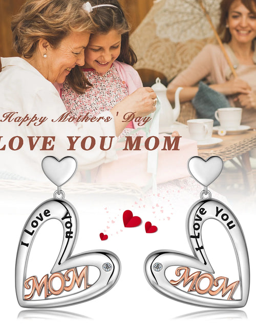 Load image into Gallery viewer, Mom Love Heart Earrings Hoop,Mom Earrings Studs for Mother,Best Mom Drop Hoops Gifts for Mother
