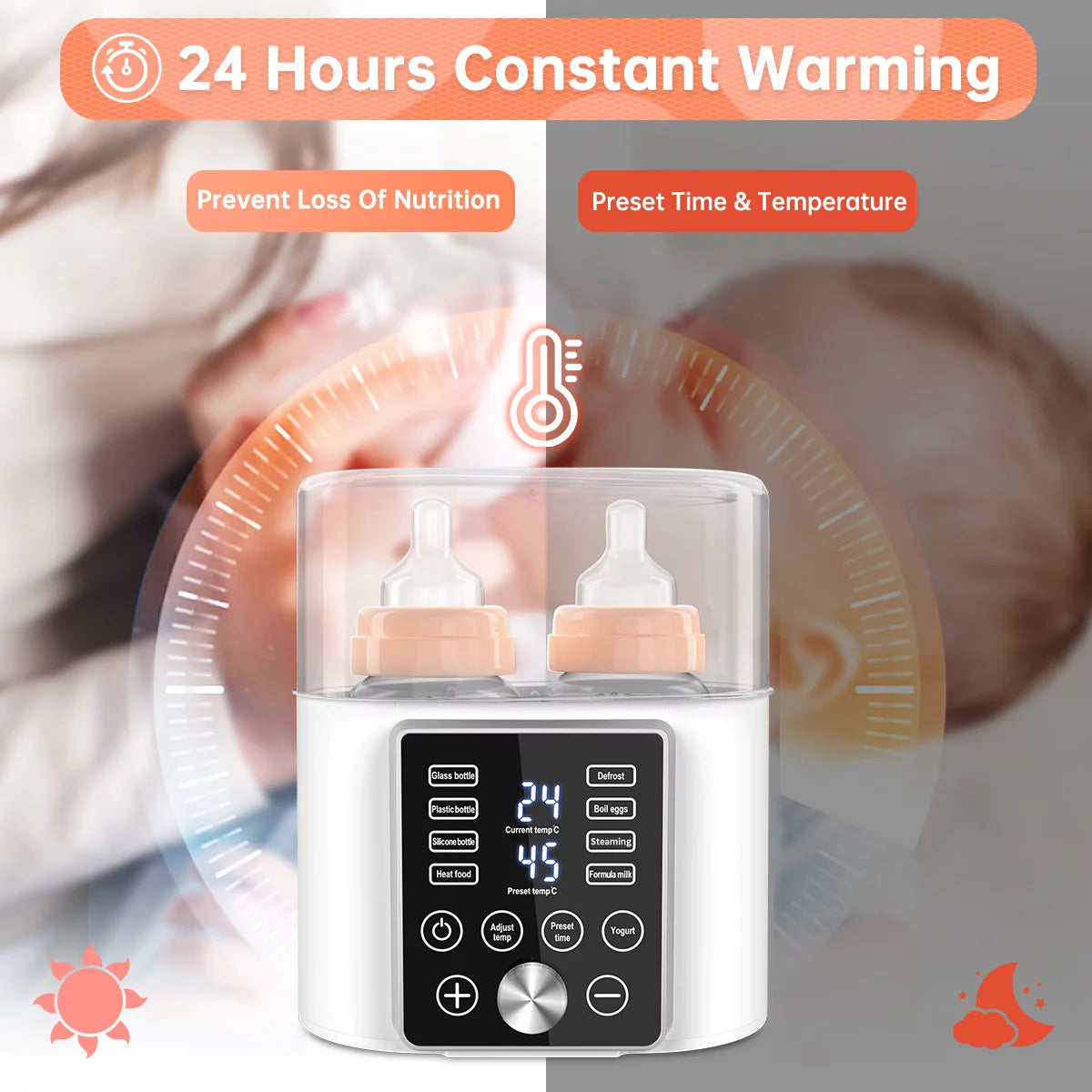 9-In-1 Bottle Warmer, Double Baby Fast Milk Warmer Babies Food Heater & Defrost