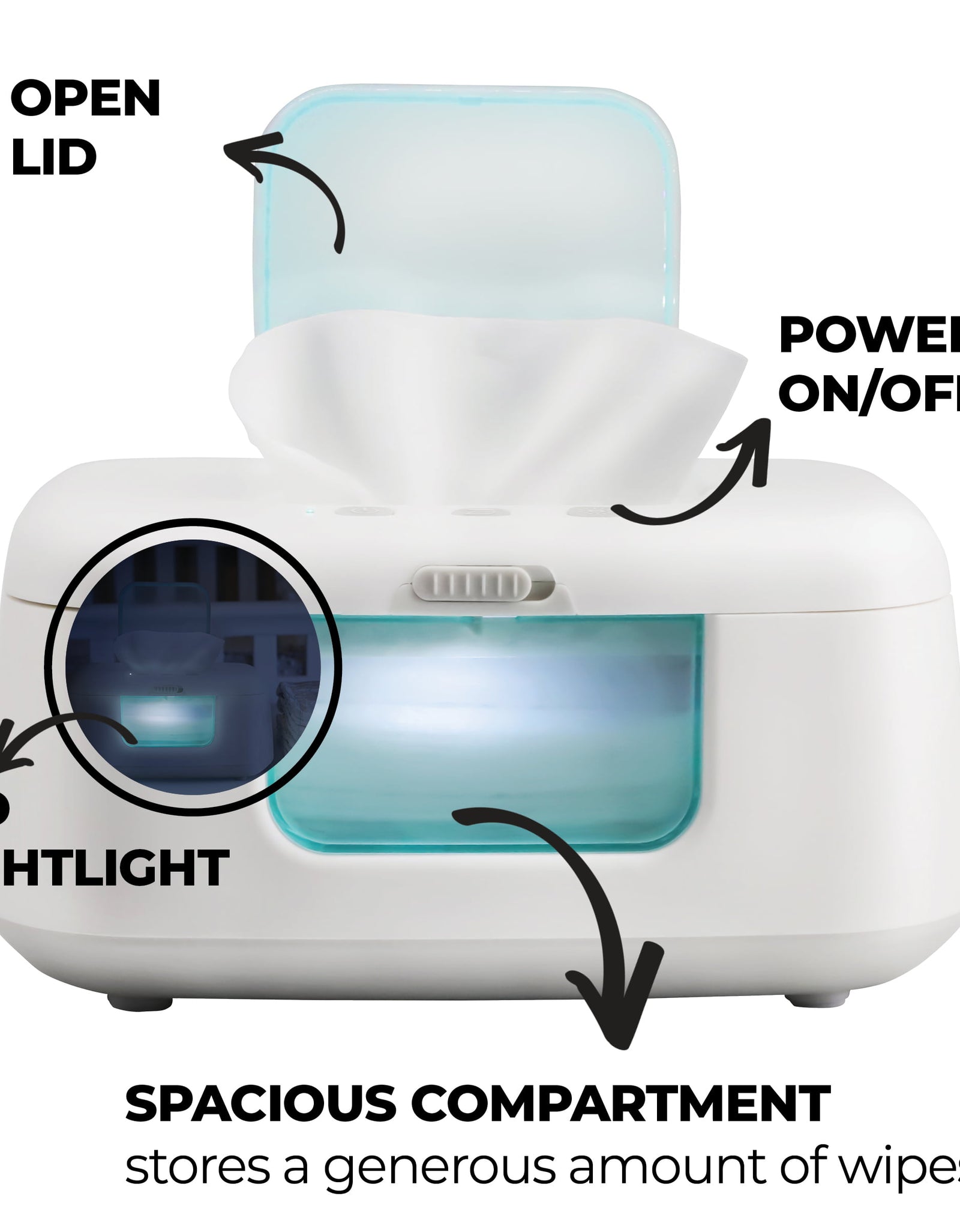 Baby Wipe Warmer & Dispenser with LED Changing Light & On/Off Switch by