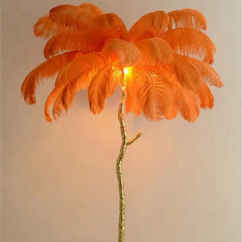 Modern Led Floor Nordic Ostrich Feather Lamp Gold Resin Luxury Reading Lamp Living Room Decoration Led Standing Lamp