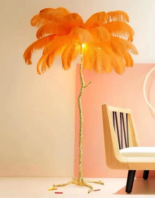 Load image into Gallery viewer, Modern Led Floor Nordic Ostrich Feather Lamp Gold Resin Luxury Reading Lamp Living Room Decoration Led Standing Lamp
