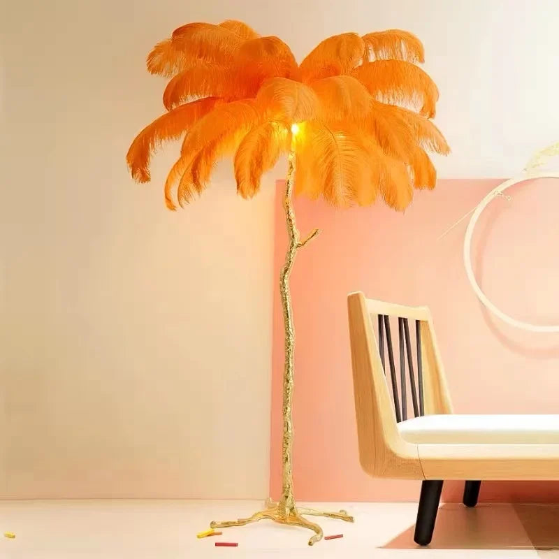 Modern Led Floor Nordic Ostrich Feather Lamp Gold Resin Luxury Reading Lamp Living Room Decoration Led Standing Lamp