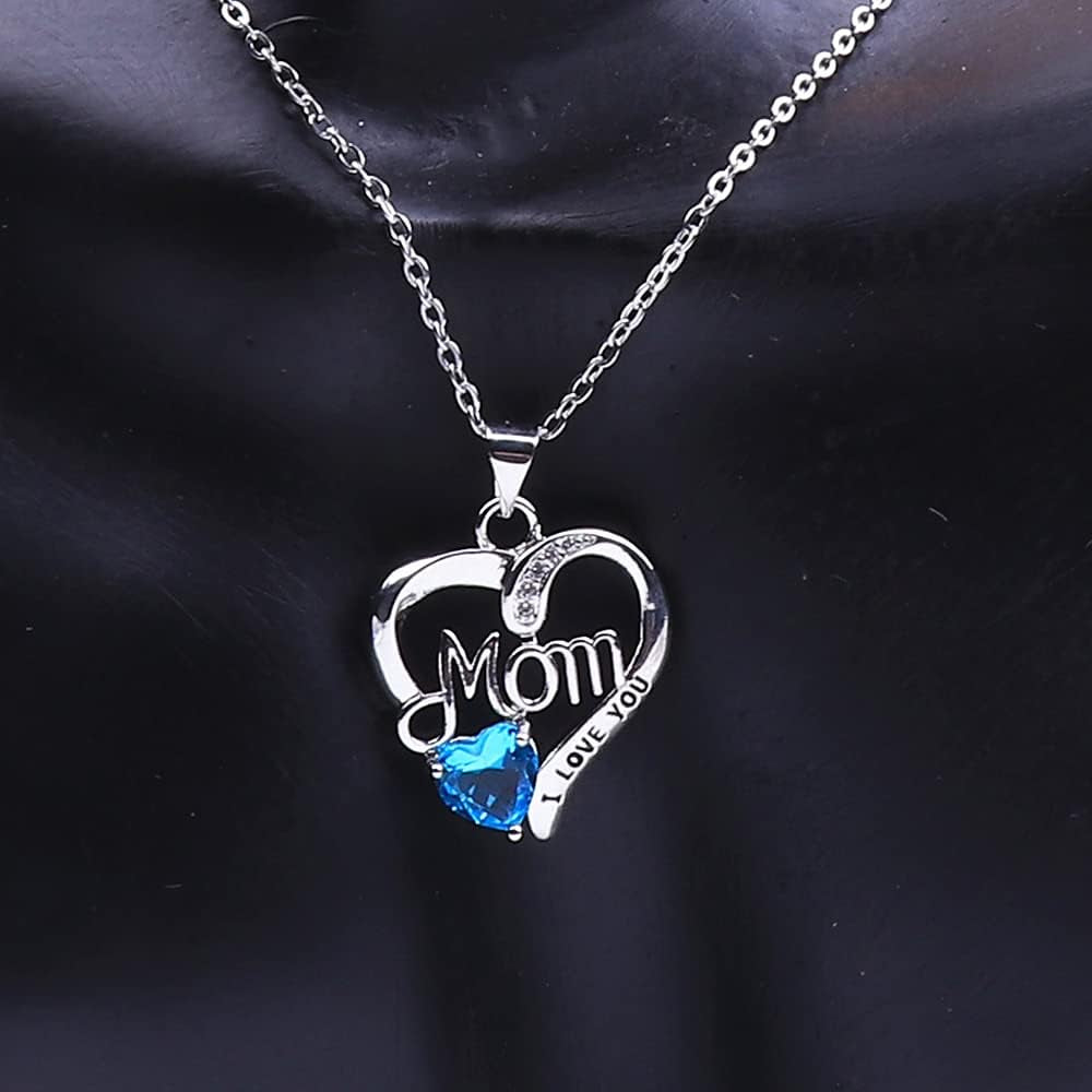 I Love You Mom Love Heart Necklace,925 Sterling Silver Rhinestone Necklace for Mom,Best Mom Necklace Gift for Mother