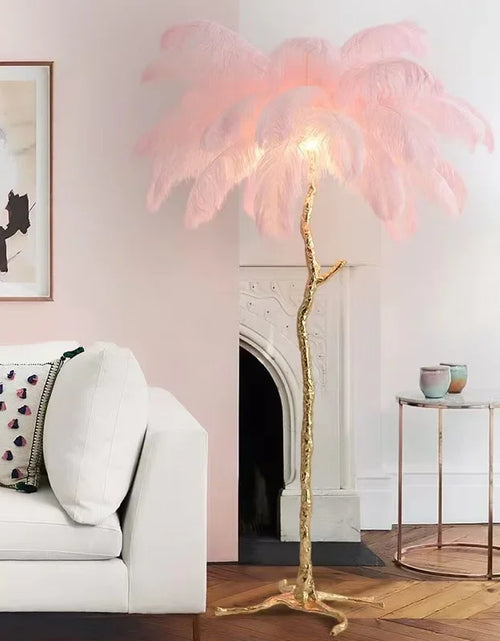 Load image into Gallery viewer, Modern Led Floor Nordic Ostrich Feather Lamp Gold Resin Luxury Reading Lamp Living Room Decoration Led Standing Lamp
