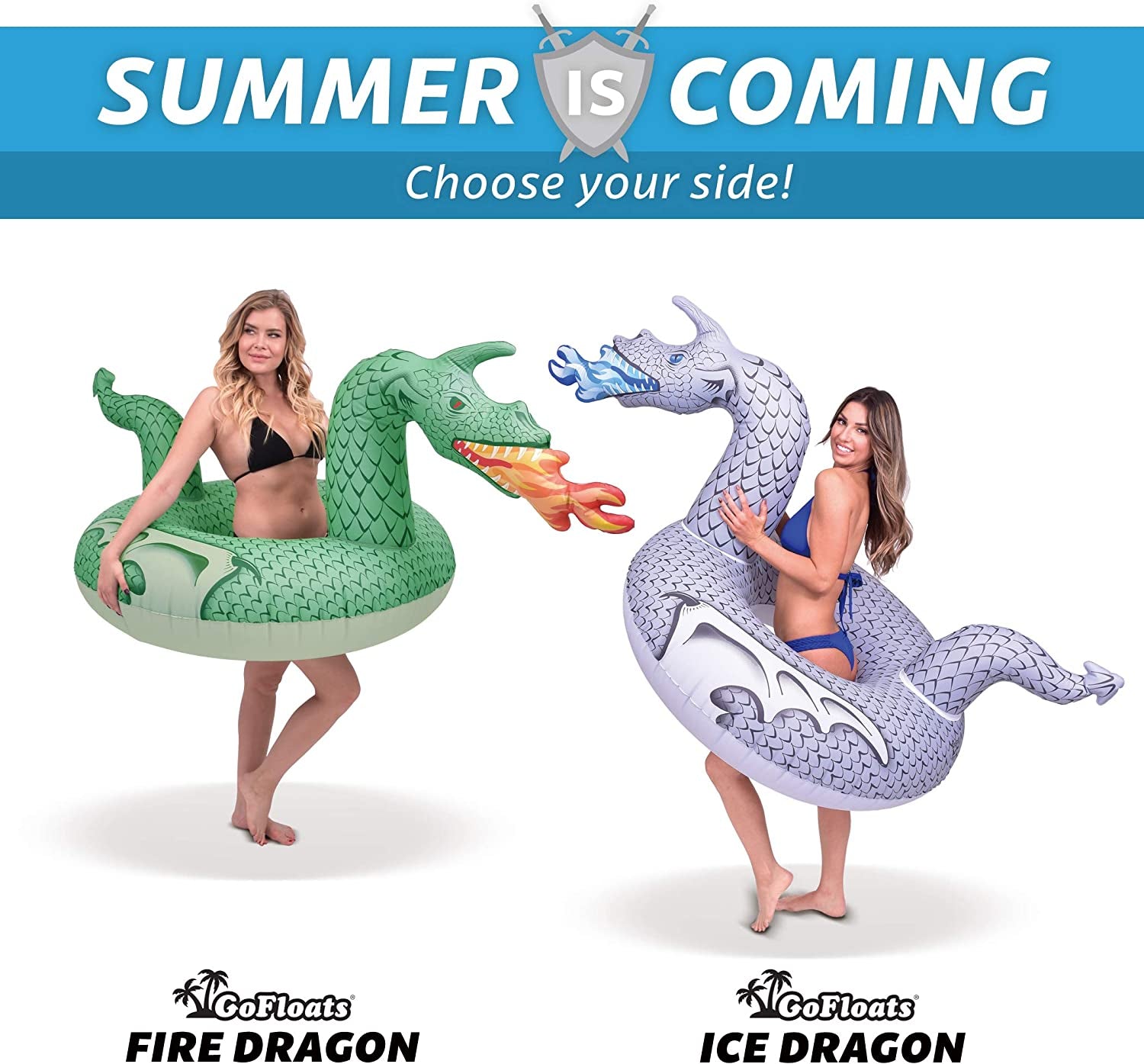 Dragon Party Tube Inflatable Rafts - Choose from Fire Dragon and Ice Dragon, Pool Floats for Adults and Kids