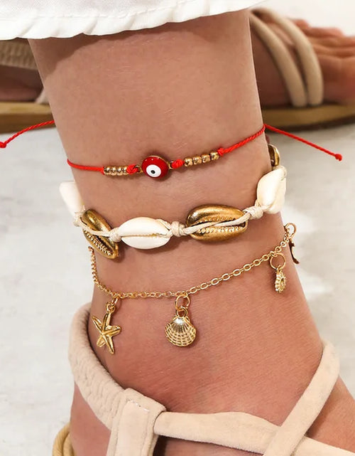 Load image into Gallery viewer, Bohemia Shell Chain Anklet Sets for Women Sequins Ankle Bracelet on Leg Foot Trendy Summer Beach Jewelry Gift
