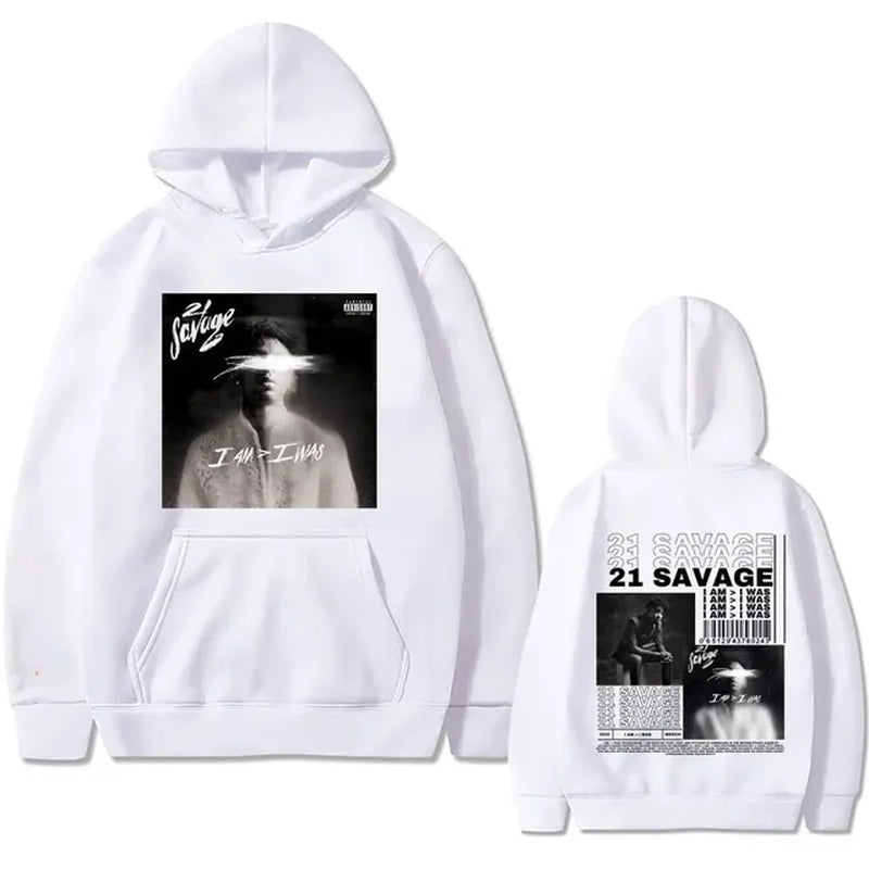 Rapper 21 Savage I Am I Was Music Album Graphics Hoodie Men Hip Hop Vintage Oversized Sweatshirts Male Fleece Hoodies Streetwear