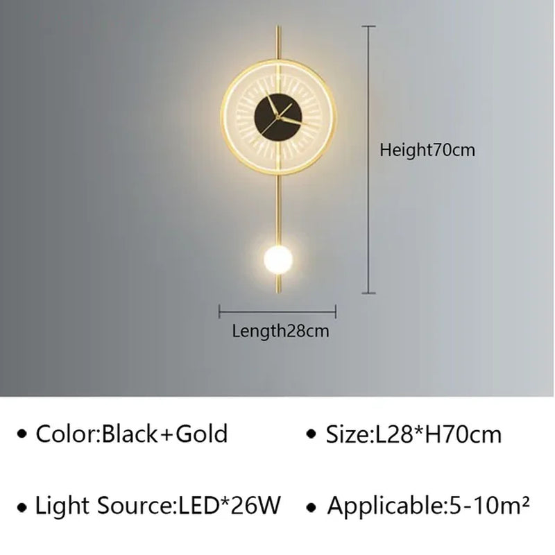 Modern LED Wall Lamp Clock Sconce for Bedroom Bedside Living Dining Room Aisle Porch Corridor Home Decor Lighting Fixture Luster