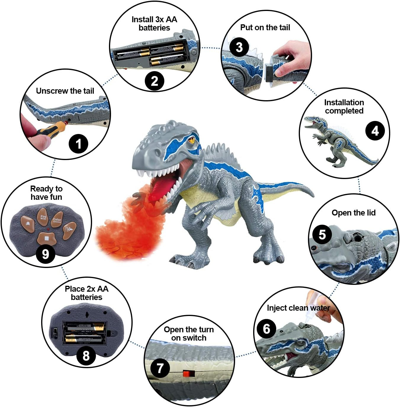 Dinosaur Toys for 3-5 Year Old Boys Girls, Electronic Dinosaur Toy Walking with LED Light up Roaring Realistic Simulation Sounds Dino Remote Control Dinosaur Toys for Kids Gifts Age 3 4 5 6 7