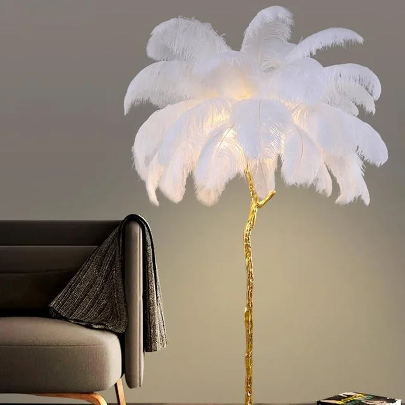 Modern Led Floor Nordic Ostrich Feather Lamp Gold Resin Luxury Reading Lamp Living Room Decoration Led Standing Lamp