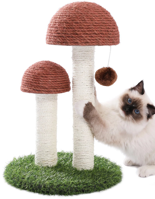 Load image into Gallery viewer, 2 Mushrooms Cat Scratching Post 19&quot; Sisal Claw Scratcher for Kittens and Small Cats, Brown
